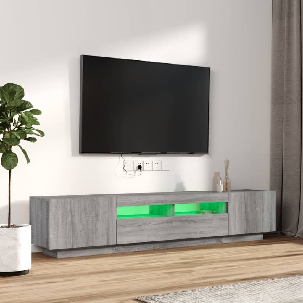 2-delige Tv-meubelset met LED bewerkt hout grijs sonoma eiken – afbeelding 4