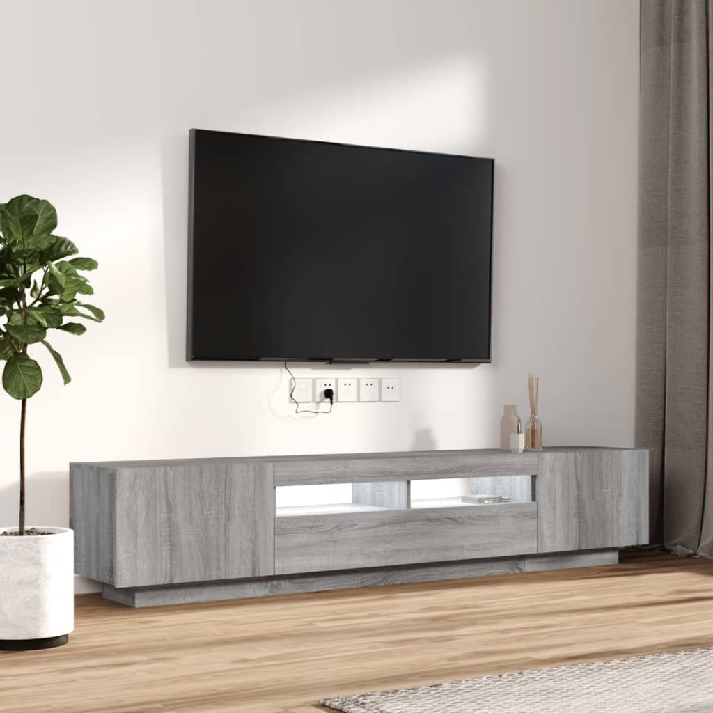 2-delige Tv-meubelset met LED bewerkt hout grijs sonoma eiken – afbeelding 5