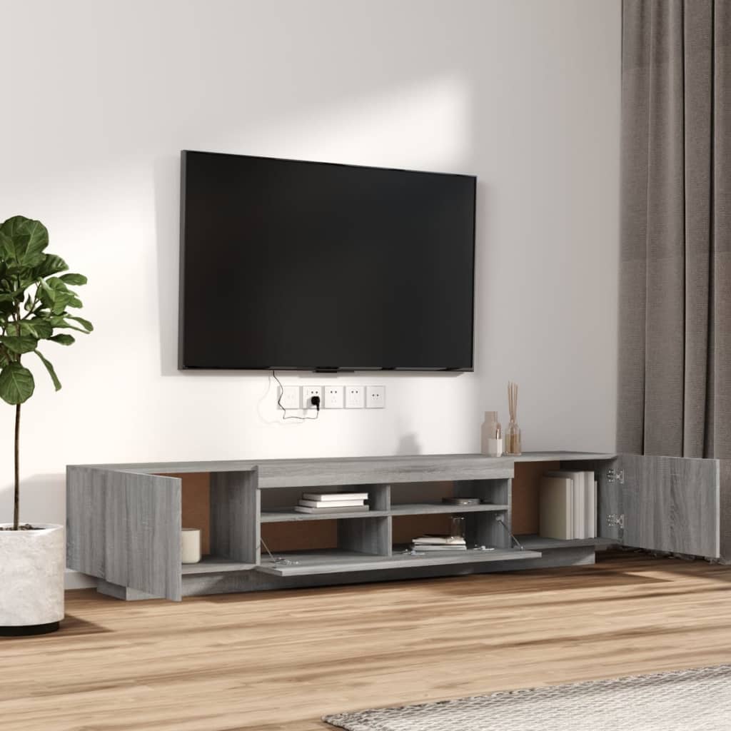 2-delige Tv-meubelset met LED bewerkt hout grijs sonoma eiken – afbeelding 6