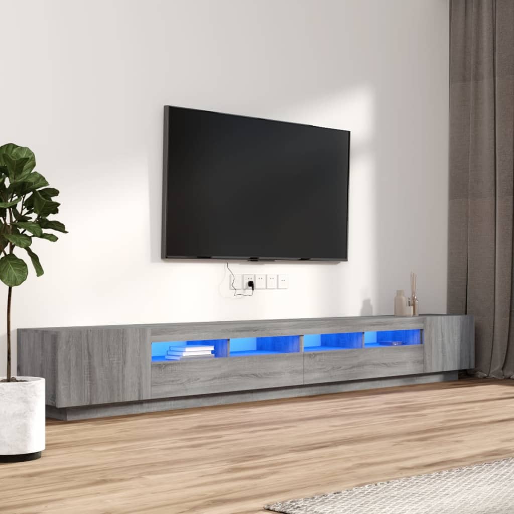 3-delige Tv-meubelset met LED's bewerkt hout grijs sonoma eiken – afbeelding 1