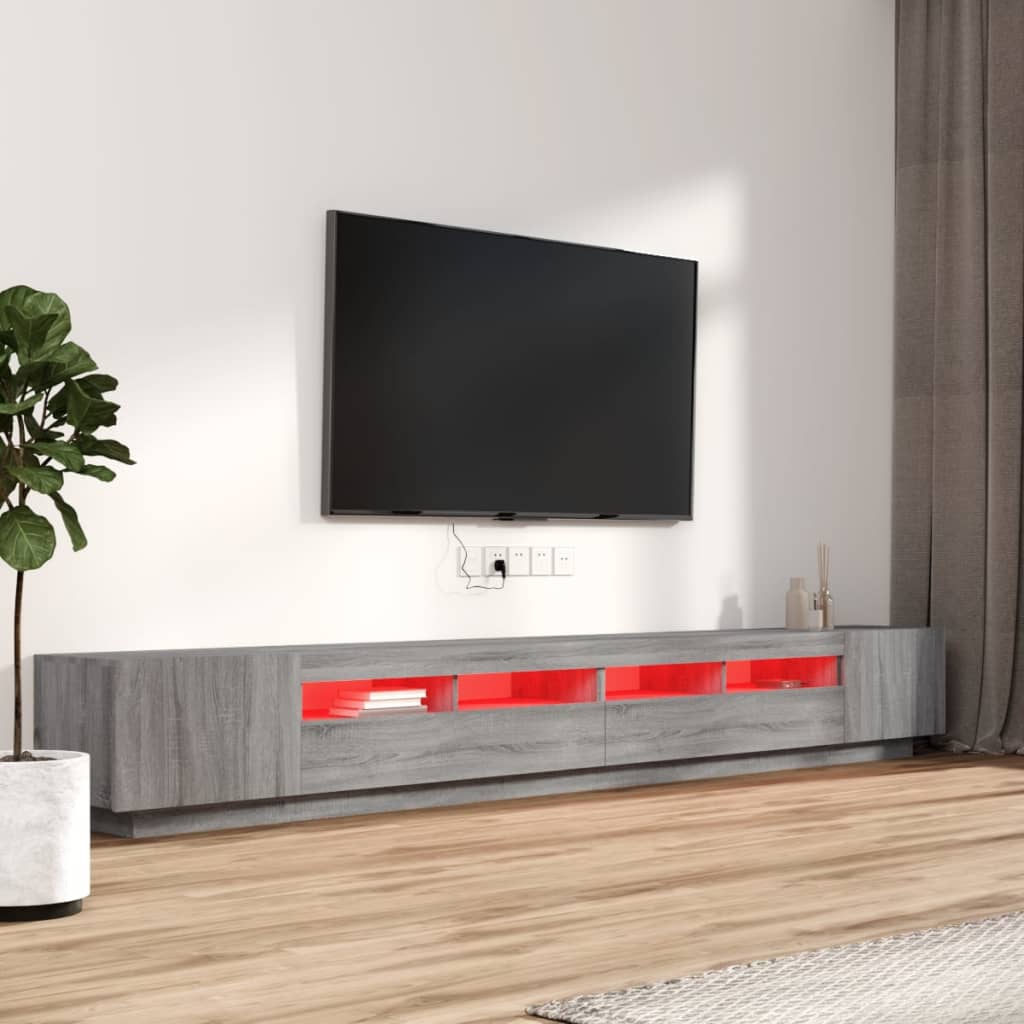 3-delige Tv-meubelset met LED's bewerkt hout grijs sonoma eiken – afbeelding 3