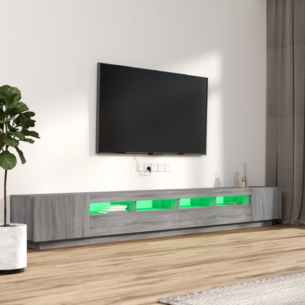 3-delige Tv-meubelset met LED's bewerkt hout grijs sonoma eiken – afbeelding 4
