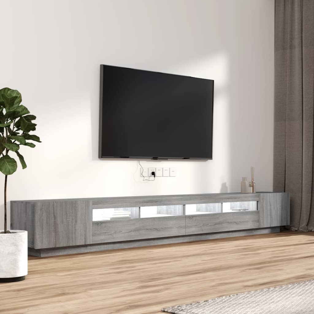 3-delige Tv-meubelset met LED's bewerkt hout grijs sonoma eiken – afbeelding 5