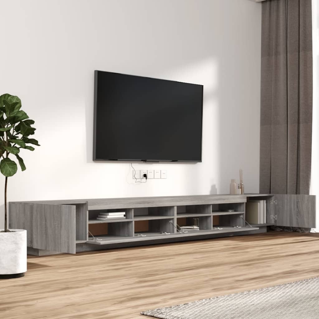 3-delige Tv-meubelset met LED's bewerkt hout grijs sonoma eiken – afbeelding 6
