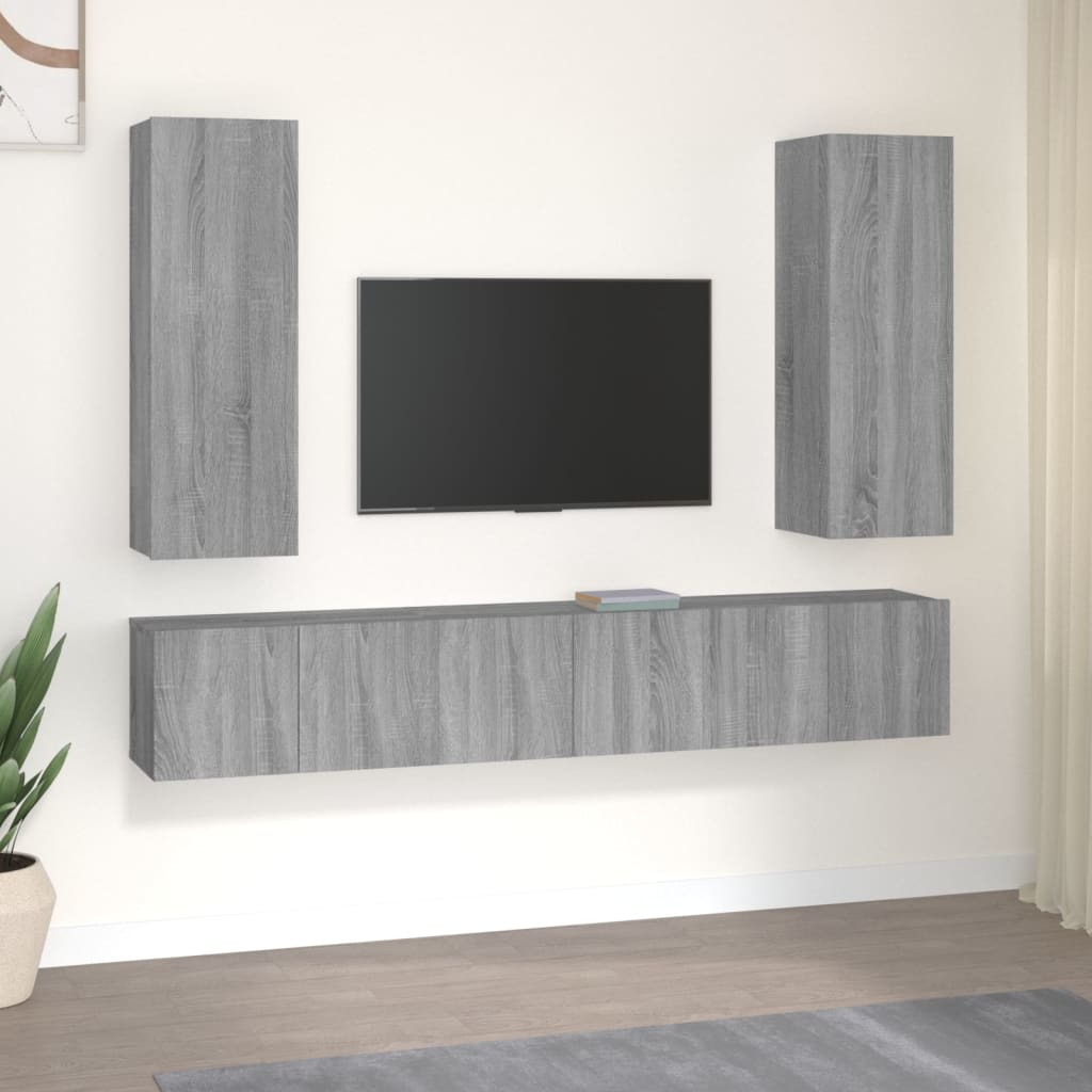 5-delige Tv-meubelset bewerkt hout grijs sonoma eikenkleurig – afbeelding 1