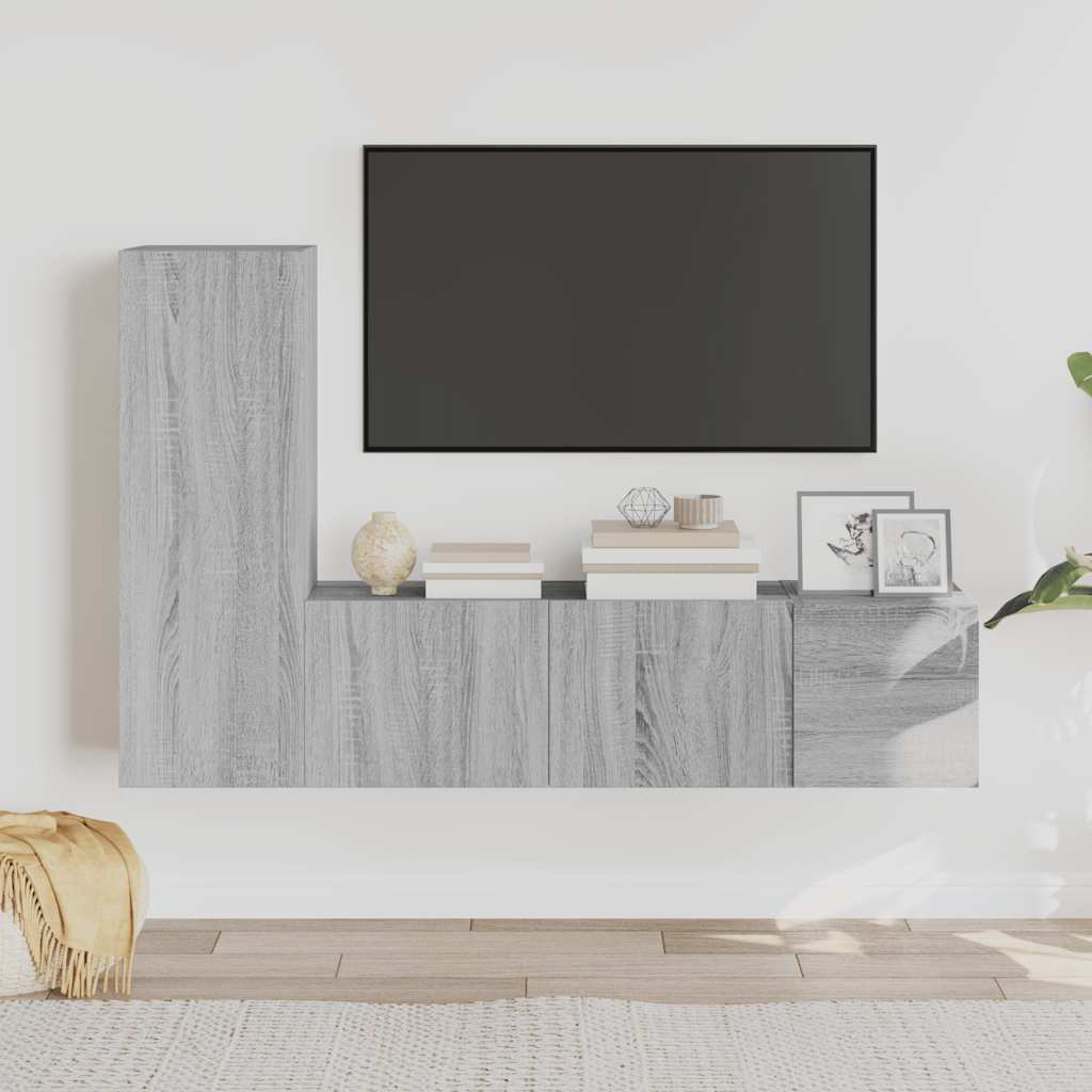3-delige Tv-meubelset bewerkt hout grijs sonoma eikenkleurig
