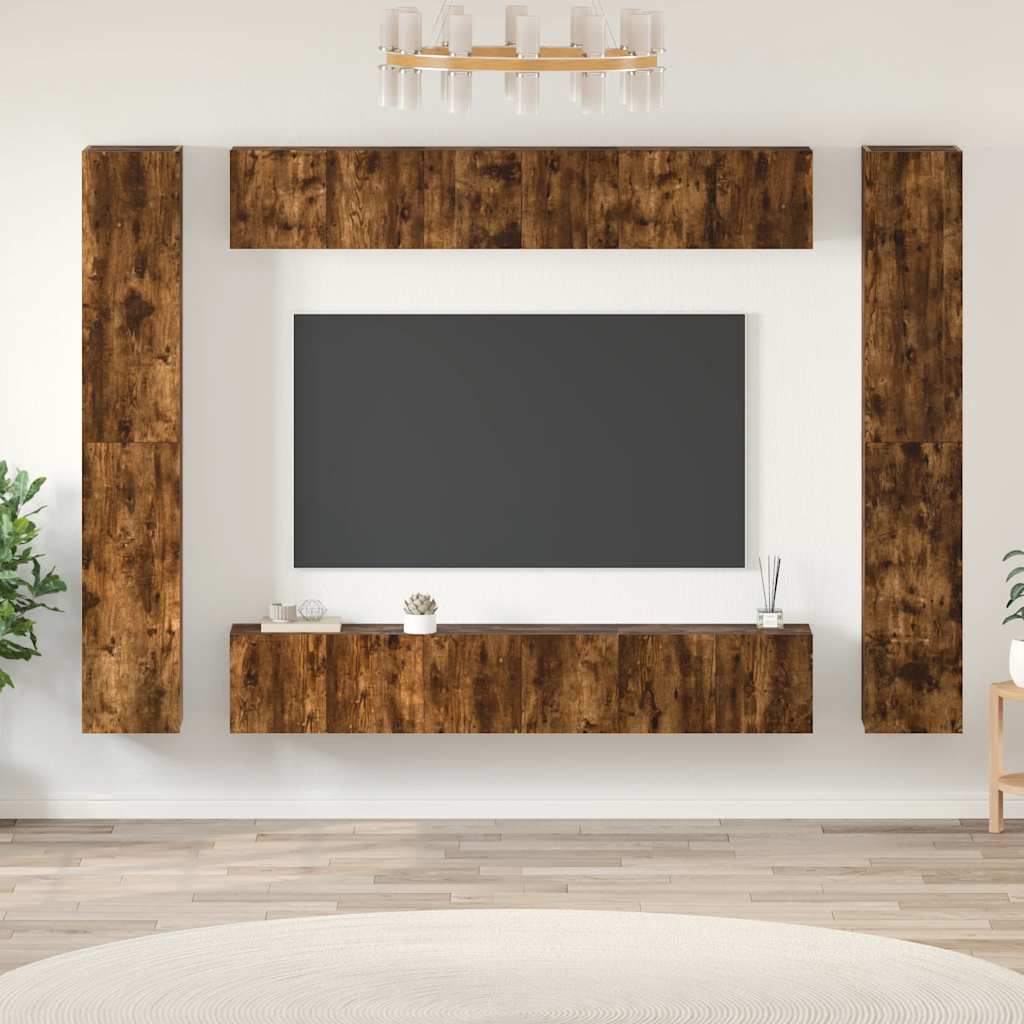 10-delige Tv-meubelset bewerkt hout gerookt eikenkleurig