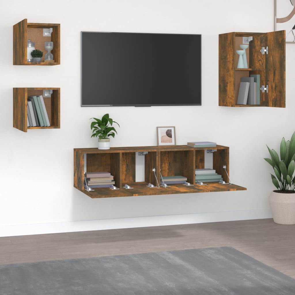 5-delige Tv-meubelset bewerkt hout gerookt eikenkleurig – afbeelding 3