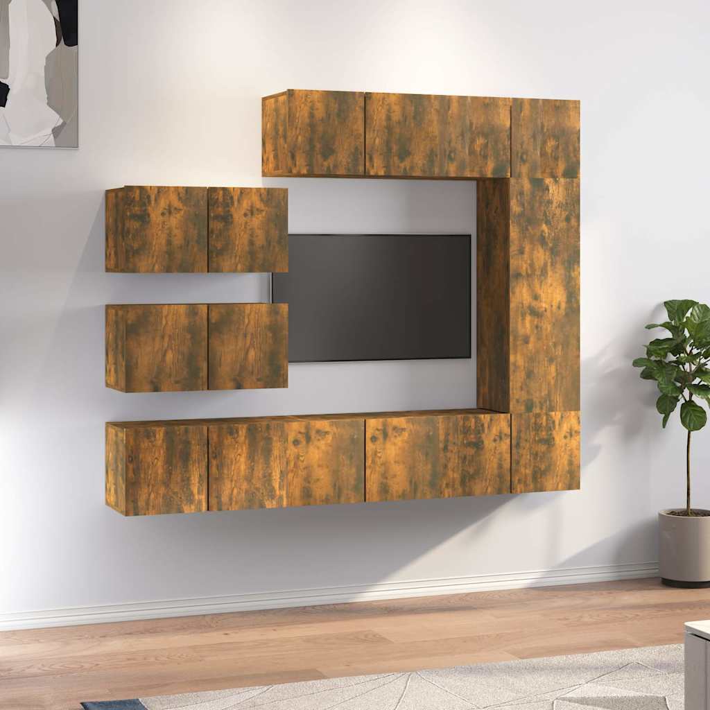 8-delige Tv-meubelset bewerkt hout gerookt eikenkleurig