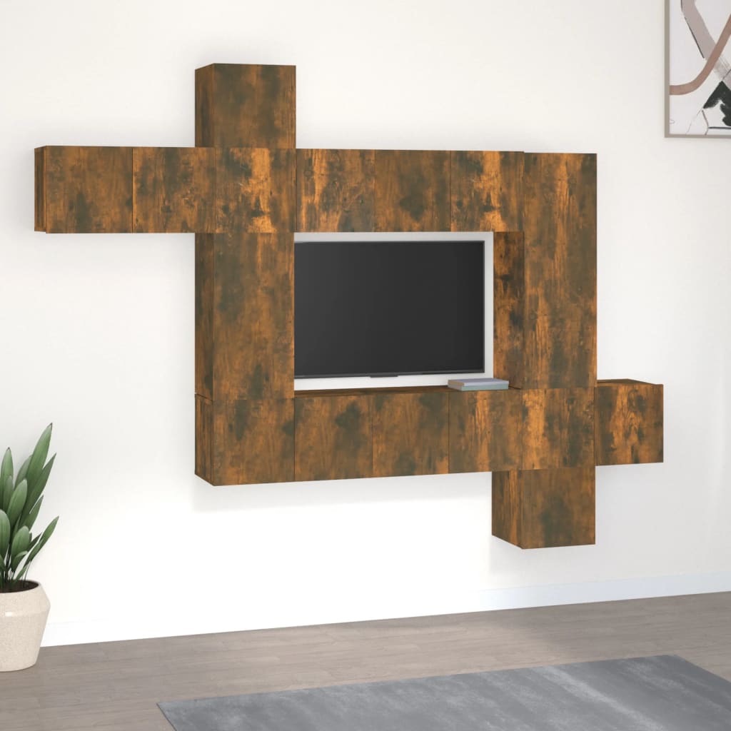 10-delige Tv-meubelset bewerkt hout gerookt eikenkleurig – afbeelding 1