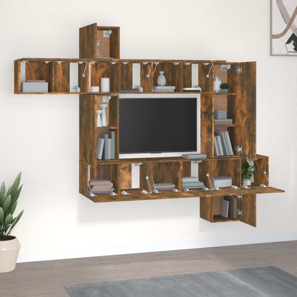 10-delige Tv-meubelset bewerkt hout gerookt eikenkleurig – afbeelding 3
