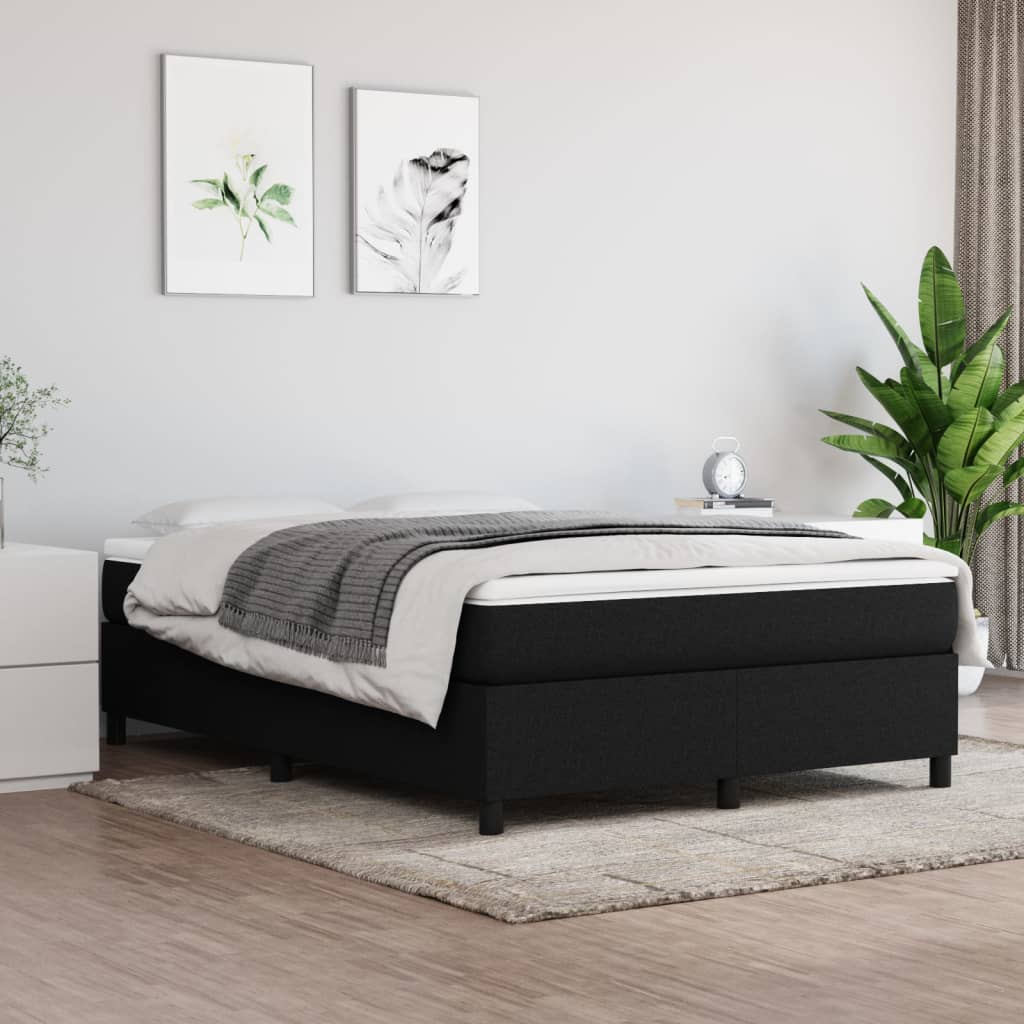 Boxspring bed stof zwart 140x190 cm – afbeelding 1