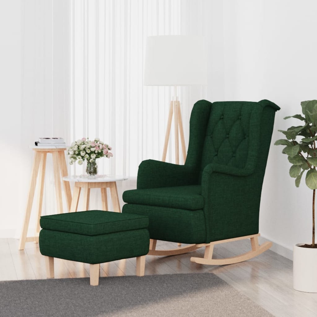 Fauteuil met schommelpoten en voetenbank stof donkergroen – afbeelding 1