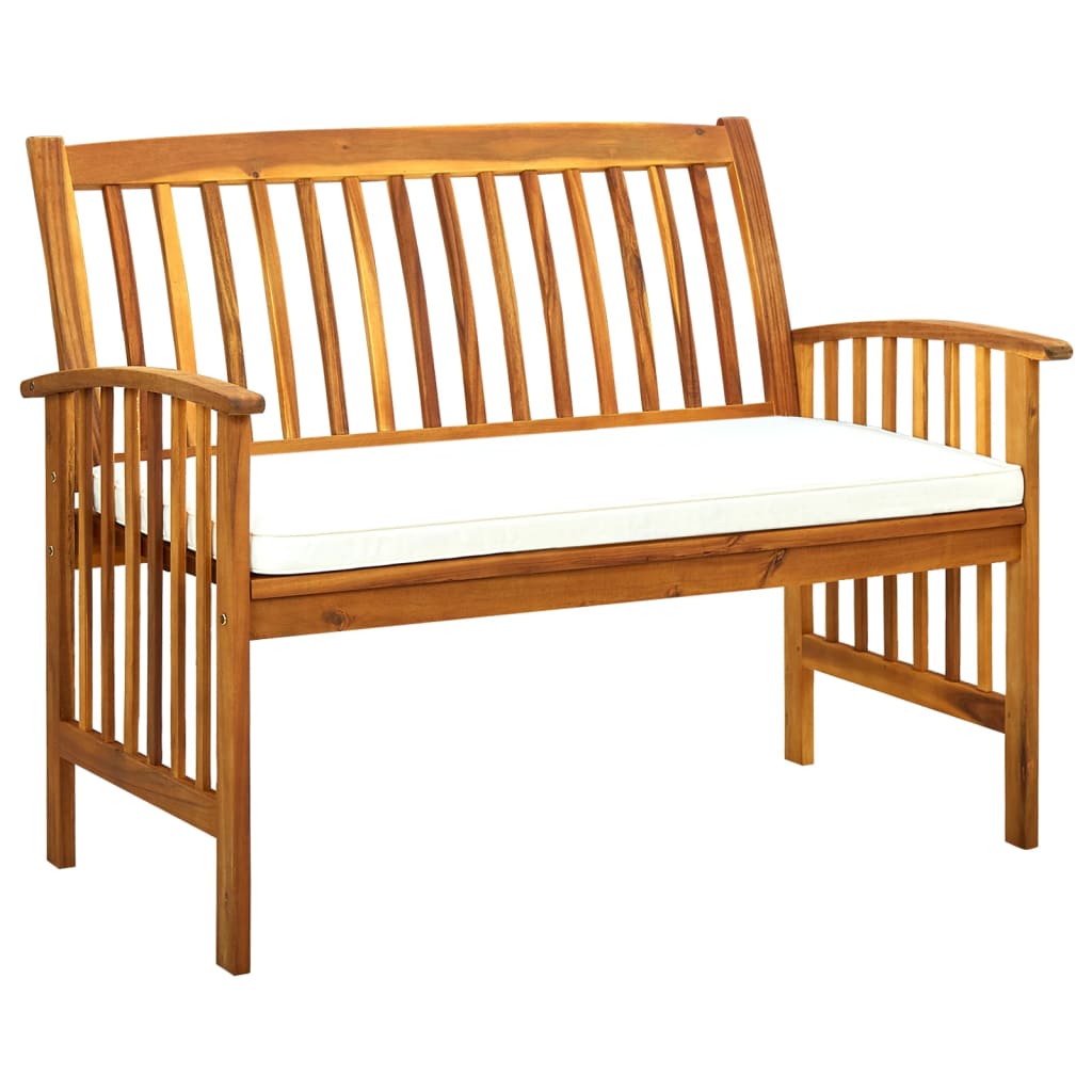 Tuinbank met kussen 119 cm massief acaciahout – afbeelding 1