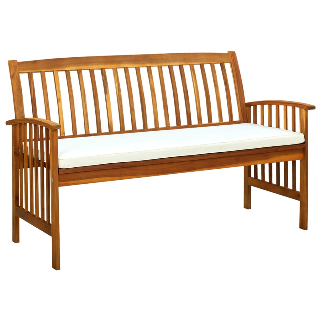 Tuinbank met kussen 147 cm massief acaciahout – afbeelding 1