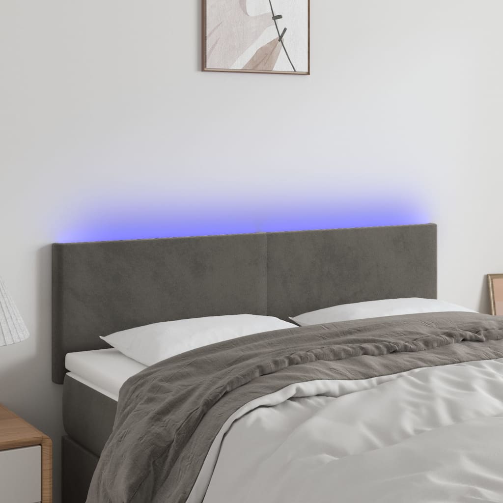 Hoofdbord LED 144x5x78/88 cm fluweel donkergrijs – afbeelding 1