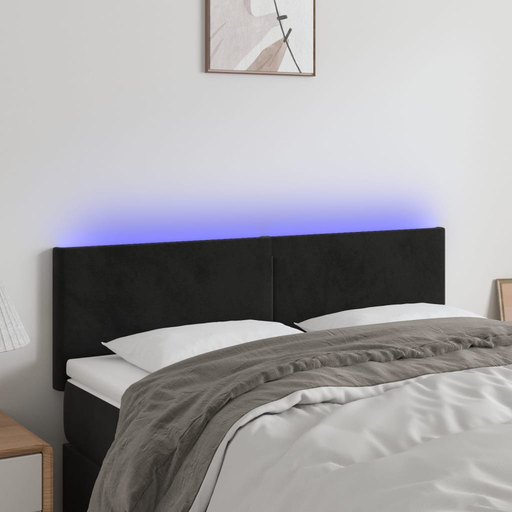 Hoofdbord LED 144x5x78/88 cm fluweel zwart