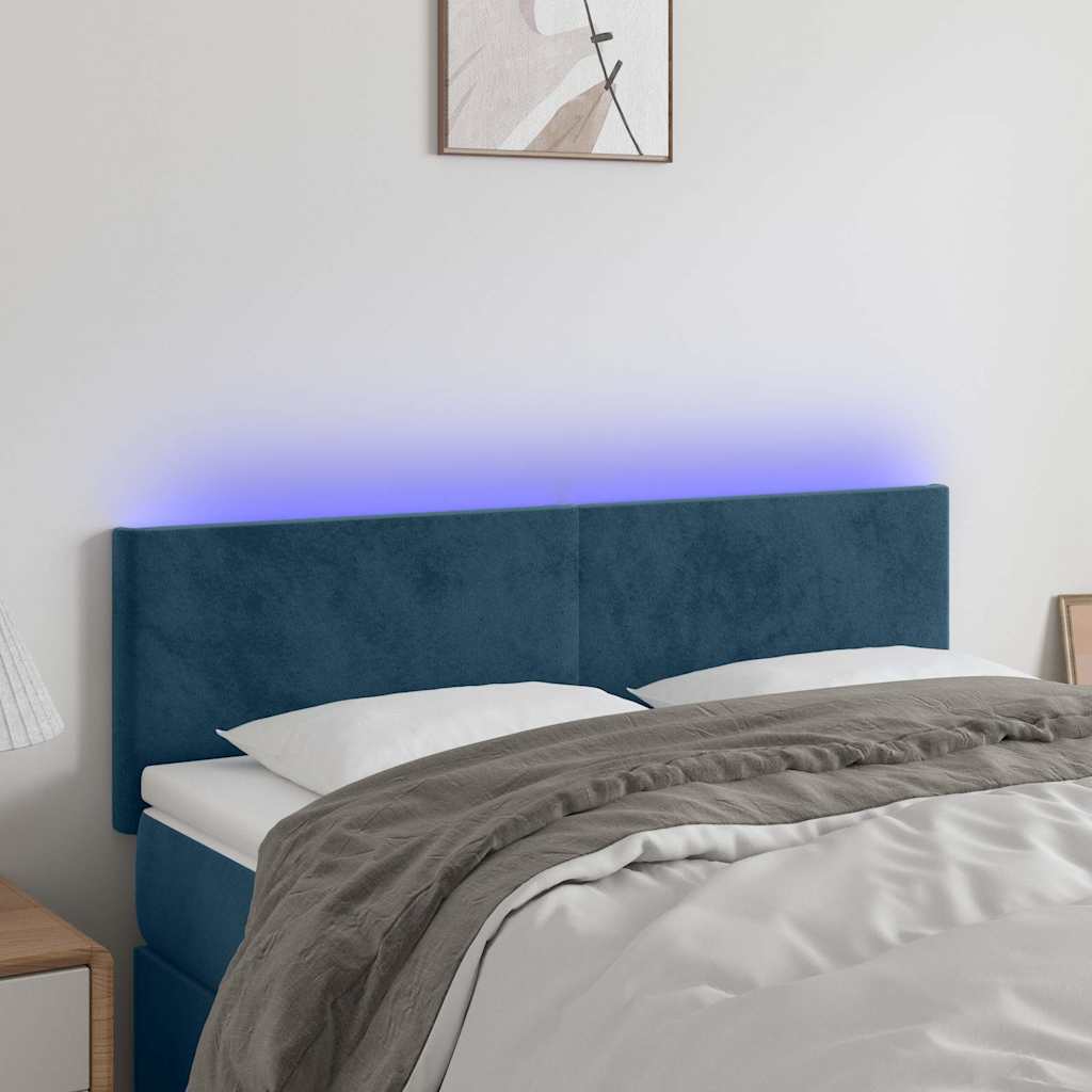 Hoofdbord LED 144x5x78/88 cm fluweel donkerblauw – afbeelding 1