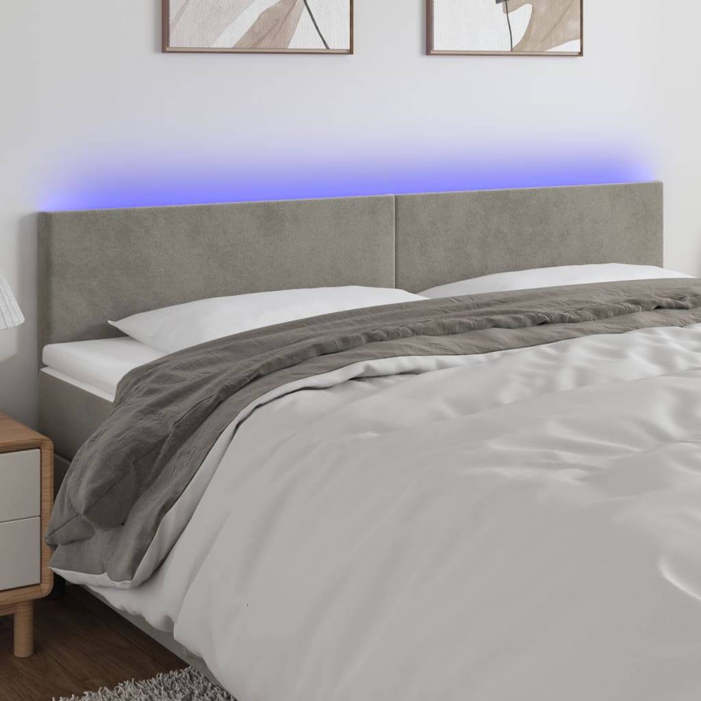 Hoofdbord LED 180x5x78/88 cm fluweel lichtgrijs – afbeelding 1