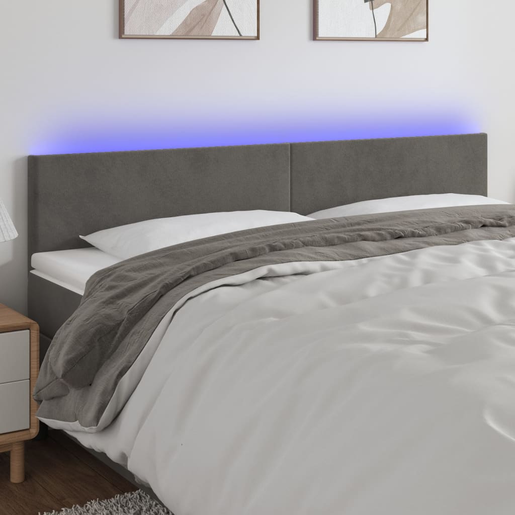Hoofdbord LED 180x5x78/88 cm fluweel donkergrijs – afbeelding 1