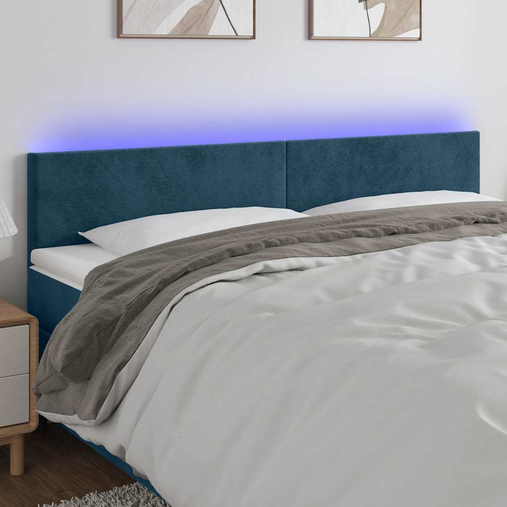 Hoofdbord LED 180x5x78/88 cm fluweel donkerblauw – afbeelding 1