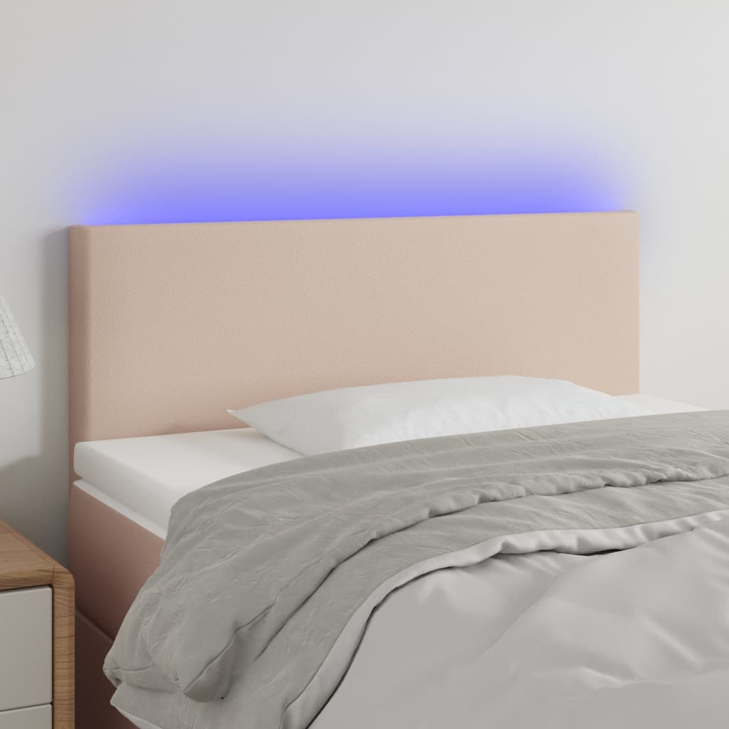 Hoofdbord LED 80x5x78/88 cm kunstleer cappuccinokleurig – afbeelding 1