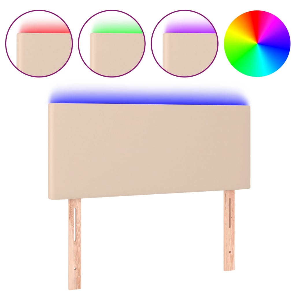 Hoofdbord LED 80x5x78/88 cm kunstleer cappuccinokleurig – afbeelding 2
