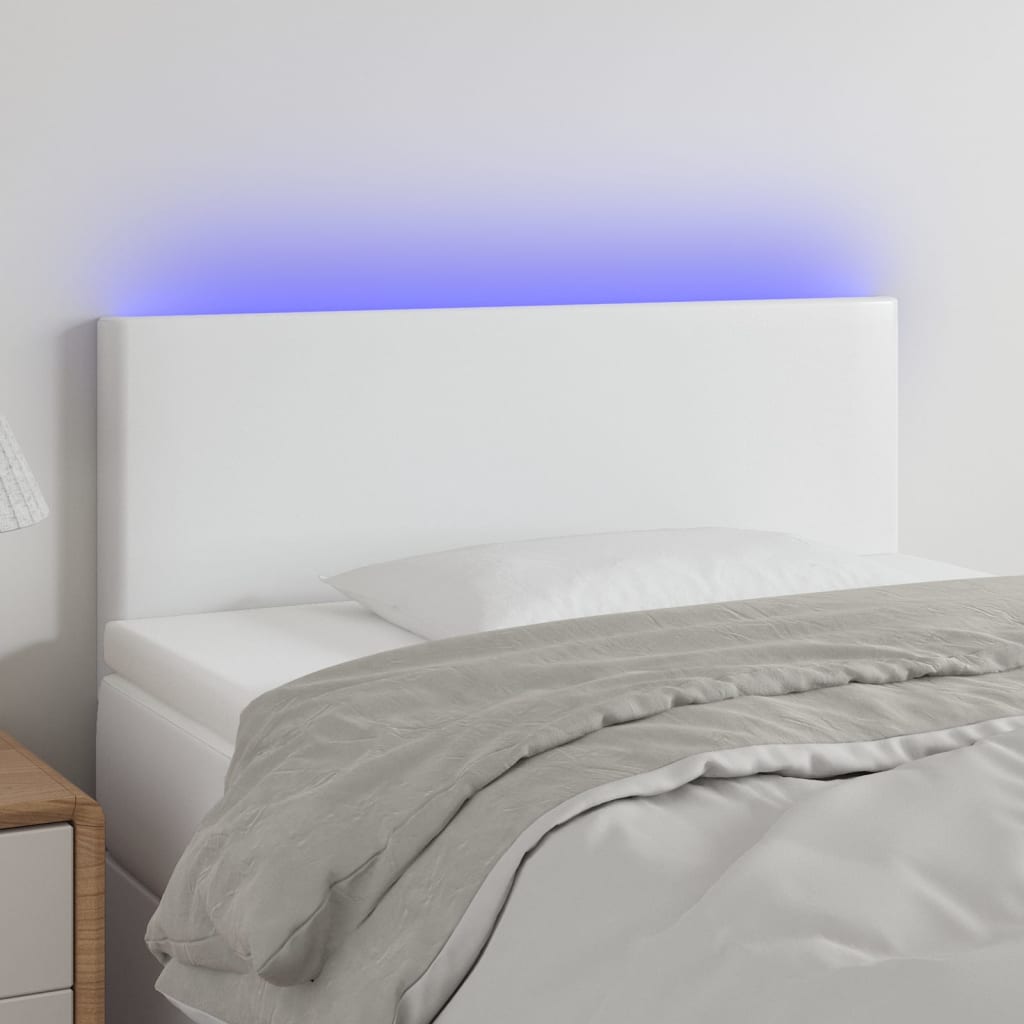 Hoofdbord LED 90x5x78/88 cm kunstleer wit – afbeelding 1