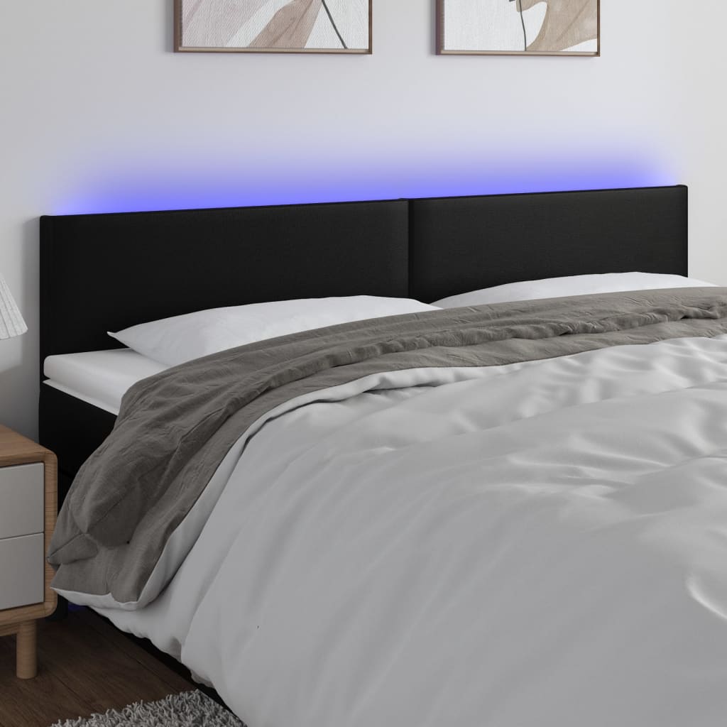 Hoofdbord LED 200x5x78/88 cm kunstleer zwart