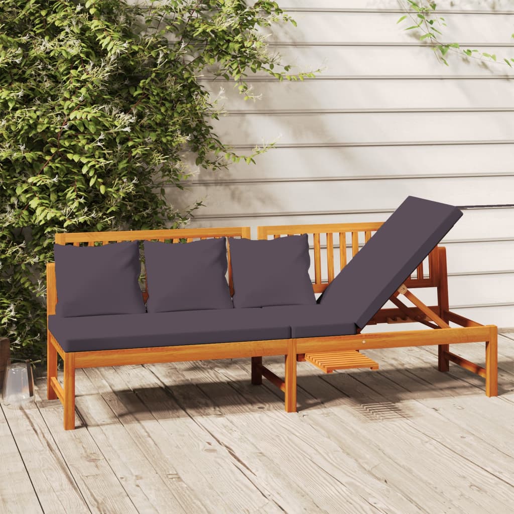 Dagbed met grijs kussen 200x60x75 cm massief acaciahout