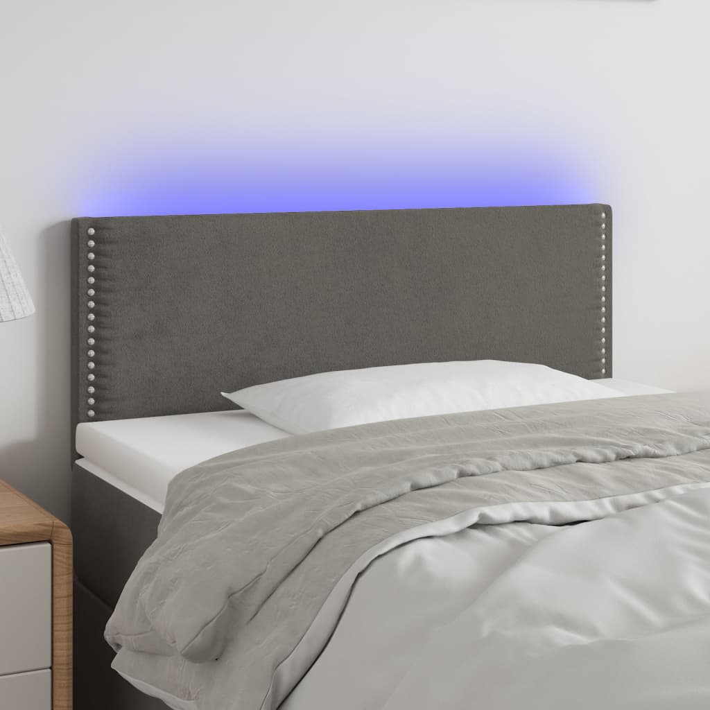 Hoofdbord LED 80x5x78/88 cm fluweel donkergrijs – afbeelding 1