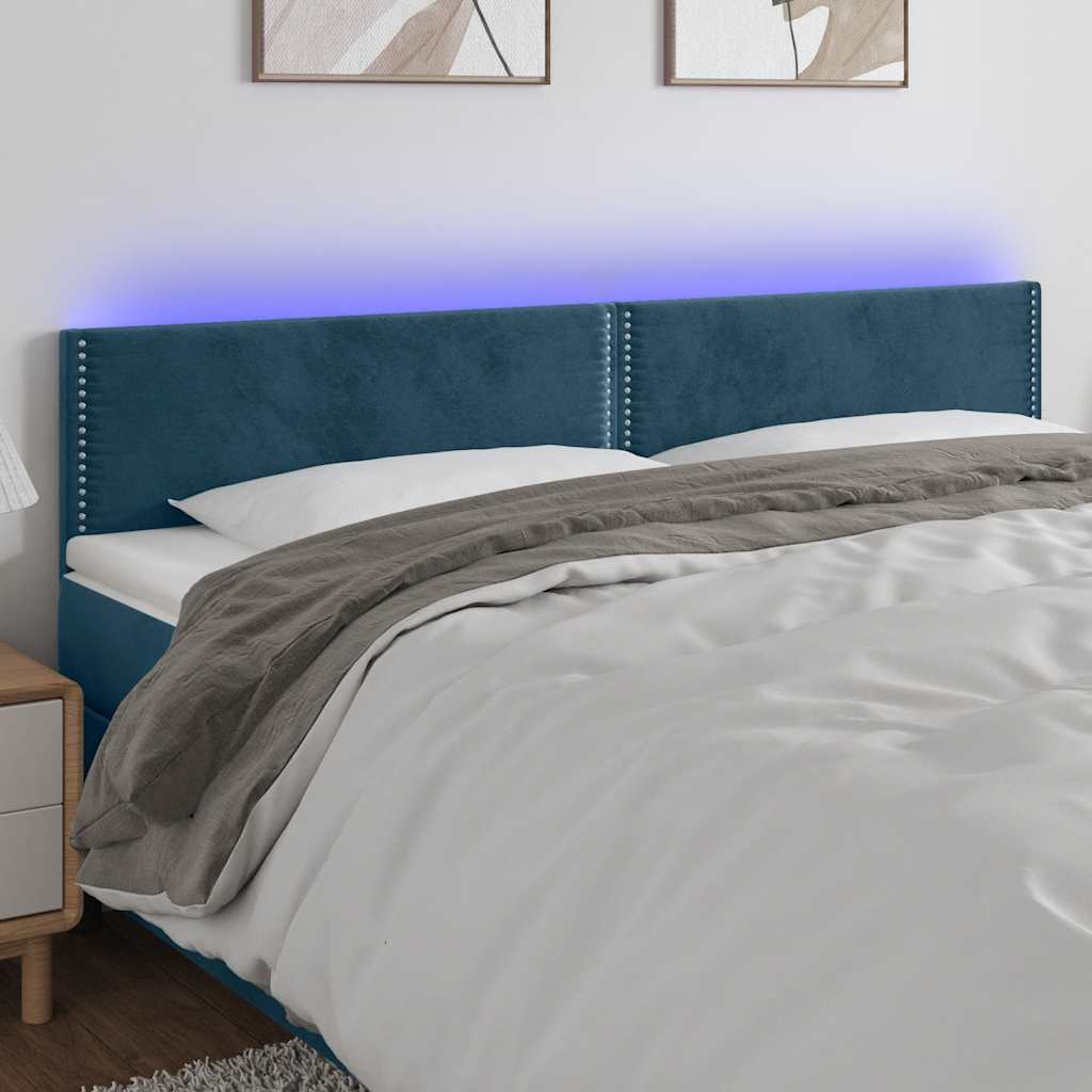 Hoofdbord LED 180x5x78/88 cm fluweel donkerblauw – afbeelding 1