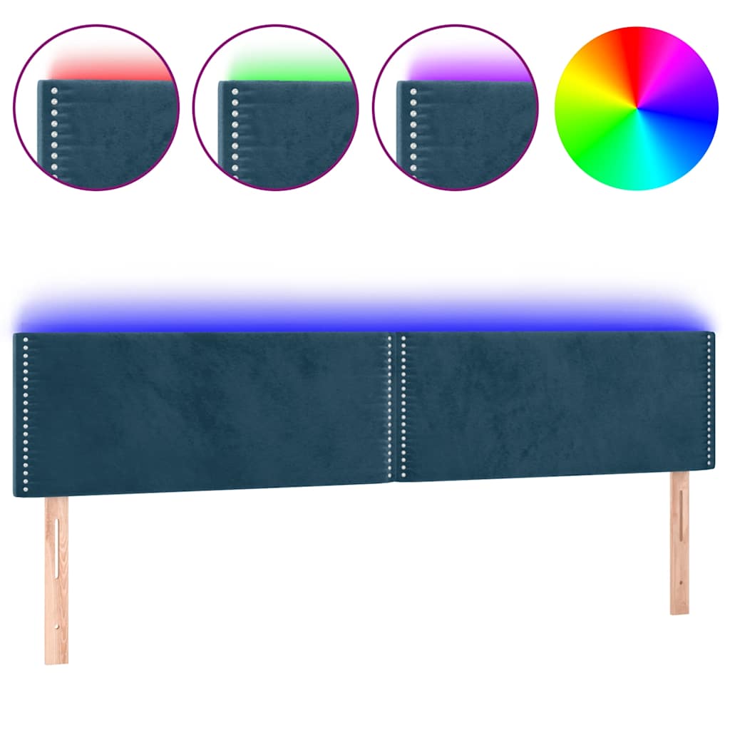 Hoofdbord LED 180x5x78/88 cm fluweel donkerblauw – afbeelding 2