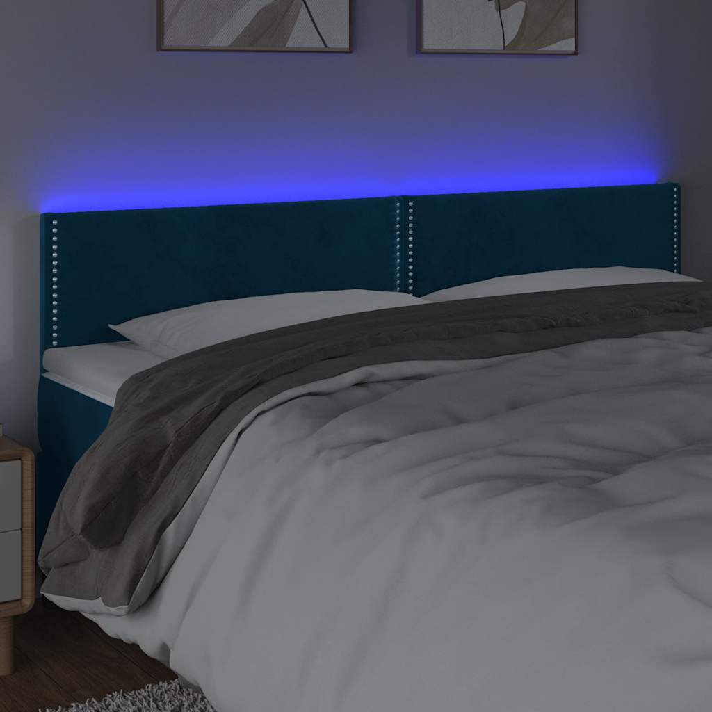 Hoofdbord LED 180x5x78/88 cm fluweel donkerblauw – afbeelding 3