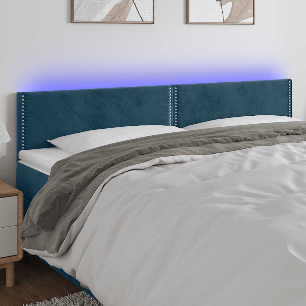 Hoofdbord LED 200x5x78/88 cm fluweel donkerblauw