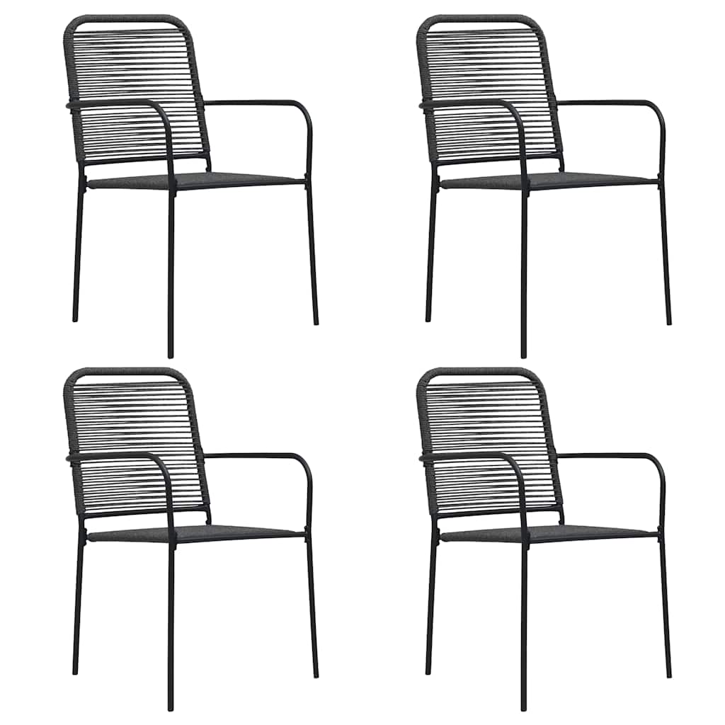Tuinstoelen 4 st katoenen touw en staal zwart