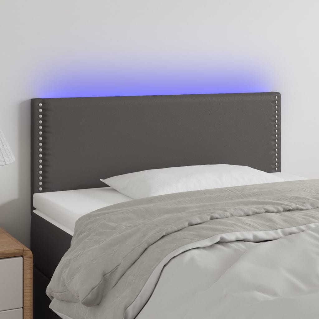 Hoofdbord LED 100x5x78/88 cm kunstleer grijs – afbeelding 1