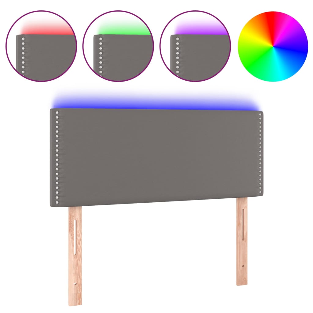 Hoofdbord LED 100x5x78/88 cm kunstleer grijs – afbeelding 2