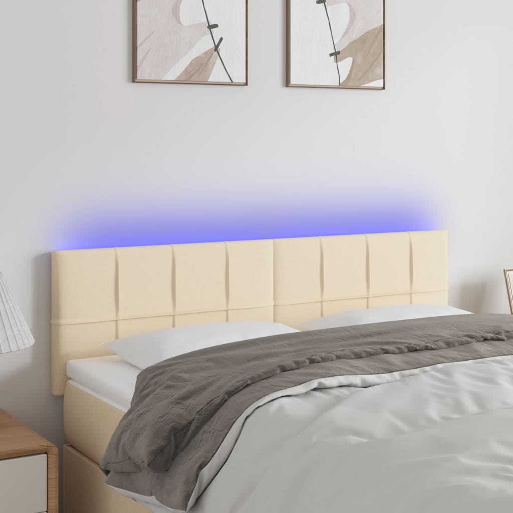 Hoofdbord LED 144x5x78/88 cm stof crèmekleurig – afbeelding 1