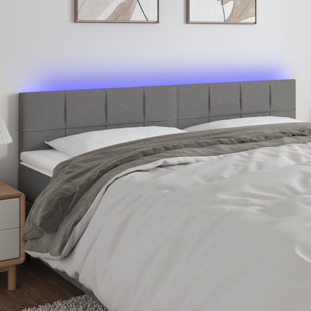Hoofdbord LED 160x5x78/88 cm stof donkergrijs – afbeelding 1