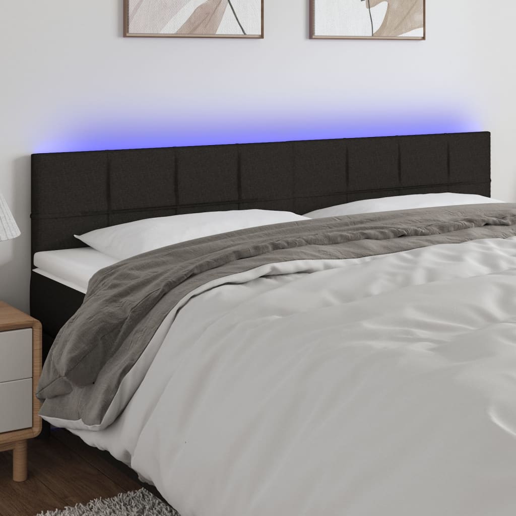 Hoofdbord LED 160x5x78/88 cm stof zwart – afbeelding 1
