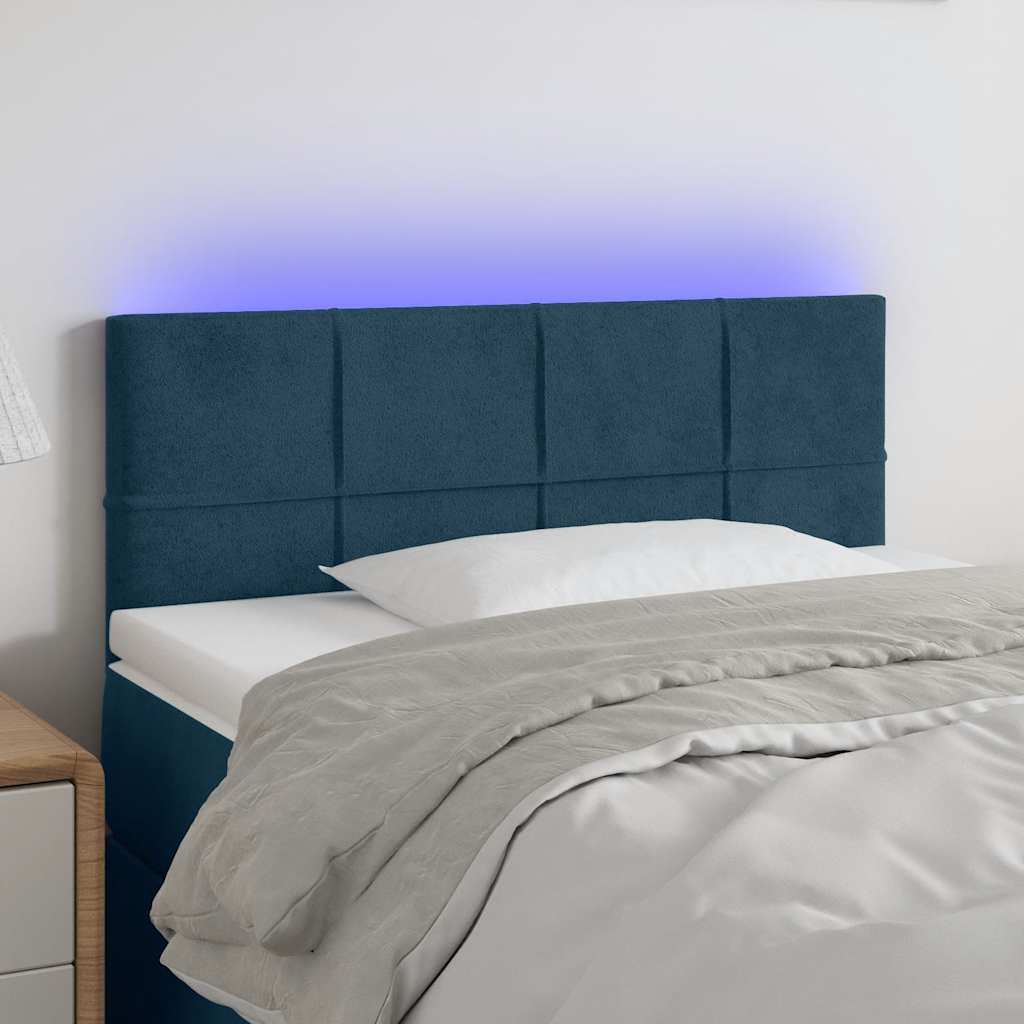 Hoofdbord LED 90x5x78/88 cm fluweel donkerblauw – afbeelding 1
