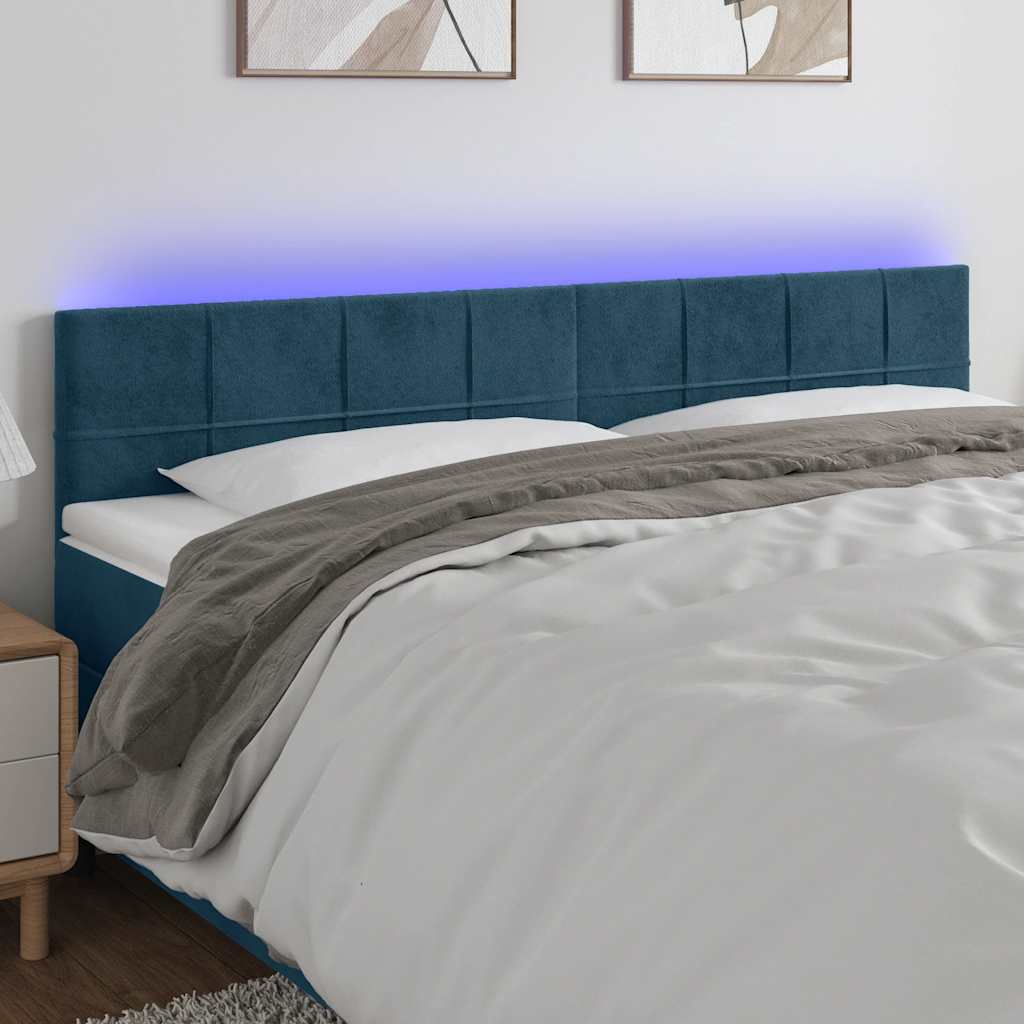 Hoofdbord LED 160x5x78/88 cm fluweel donkerblauw – afbeelding 1