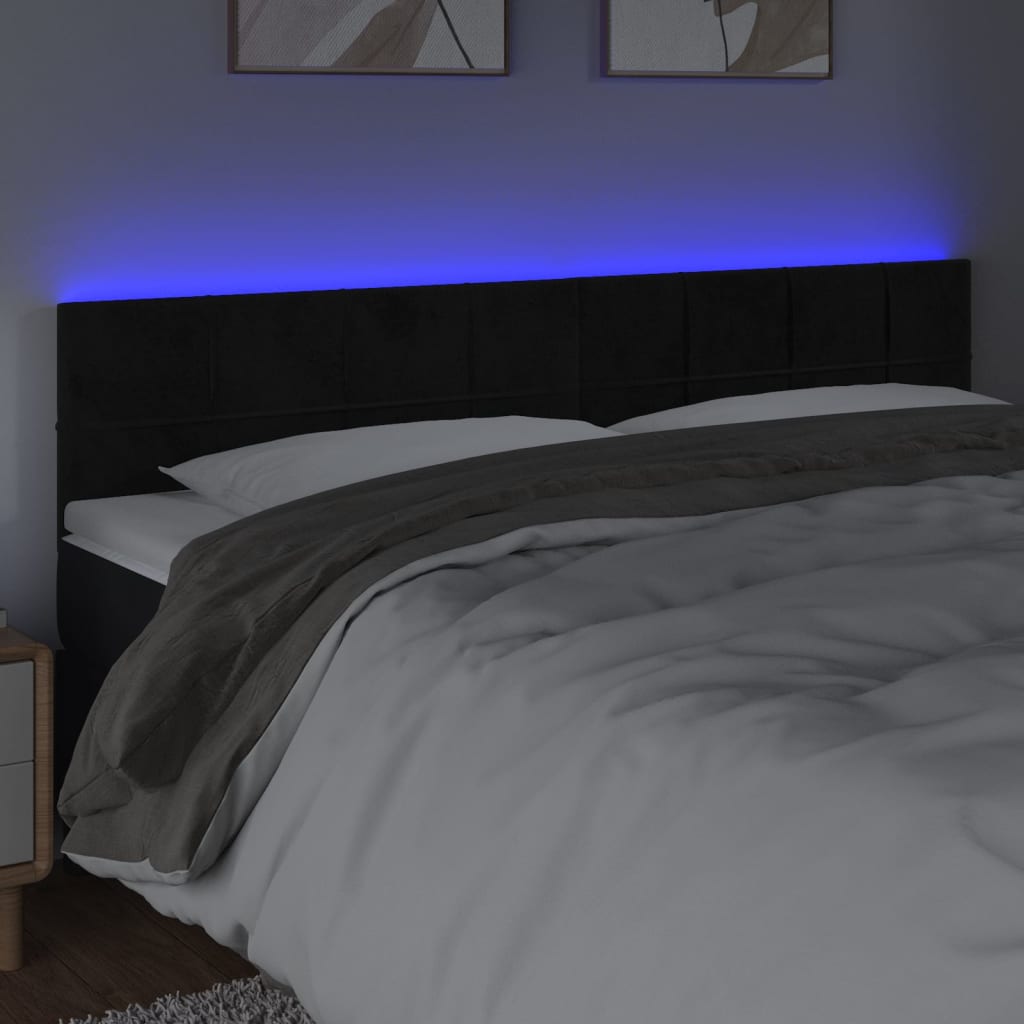 Hoofdbord LED 180x5x78/88 cm fluweel zwart