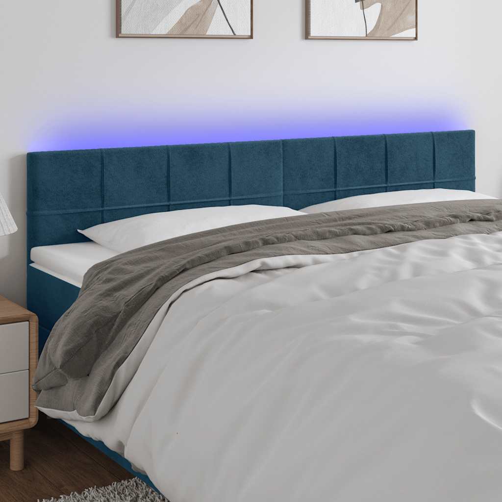 Hoofdbord LED 180x5x78/88 cm fluweel donkerblauw – afbeelding 1