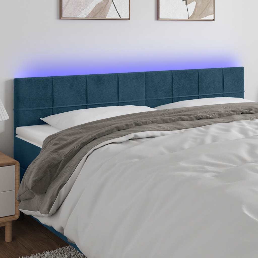 Hoofdbord LED 200x5x78/88 cm fluweel donkerblauw