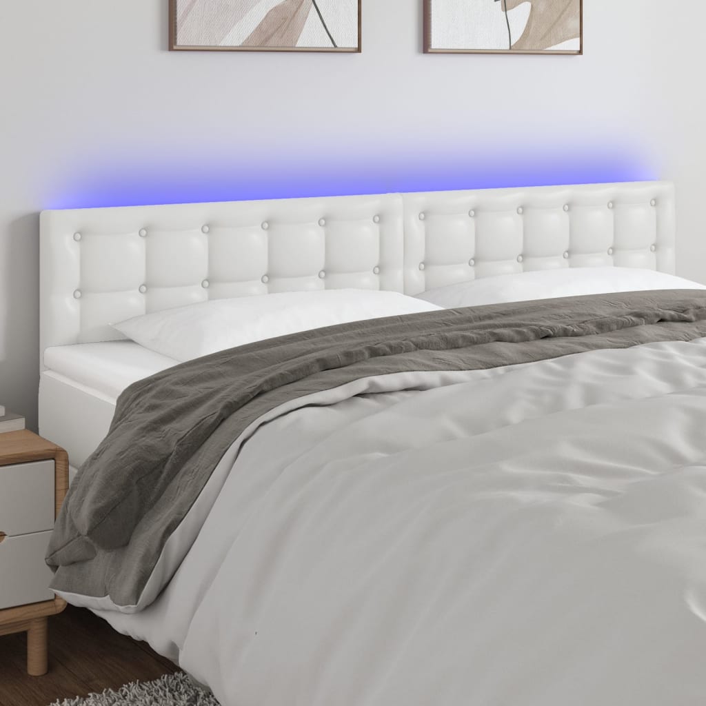 Hoofdbord LED 200x5x78/88 cm kunstleer wit – afbeelding 1