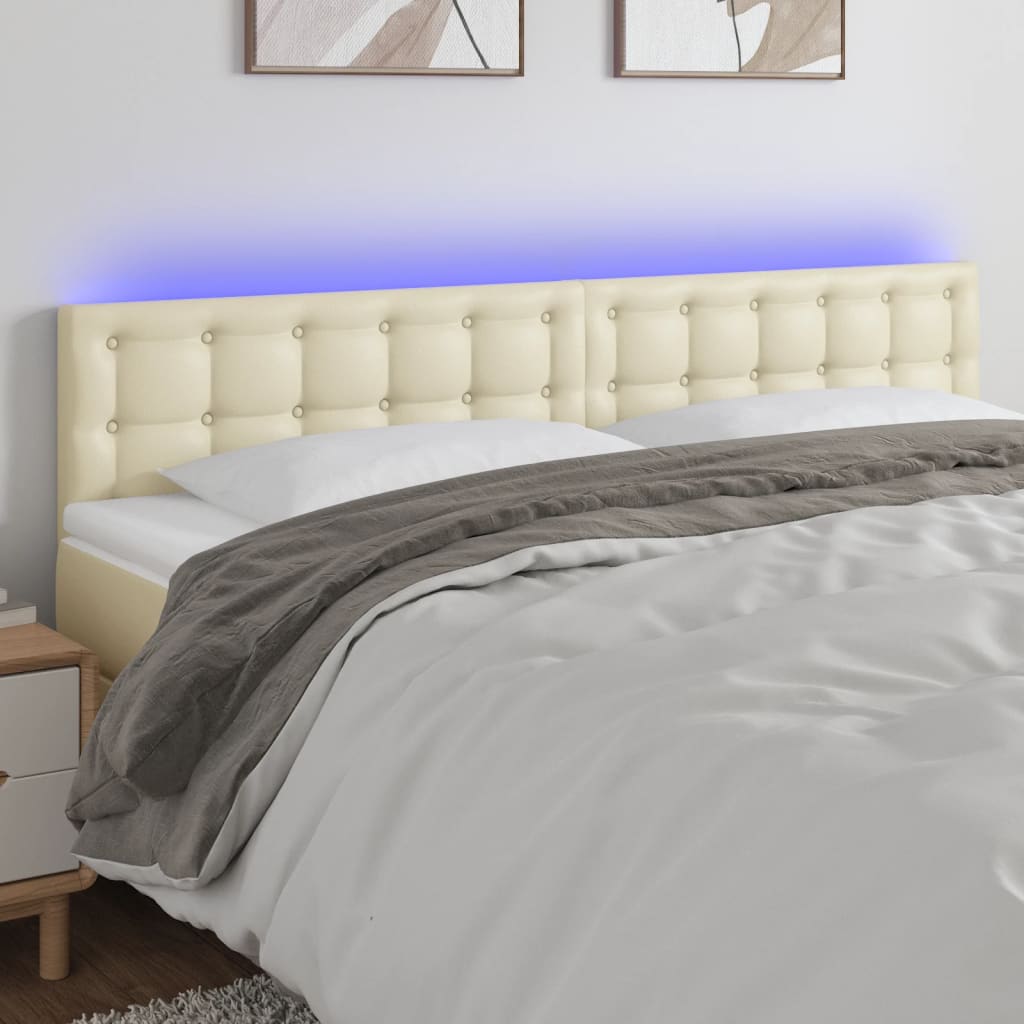 Hoofdbord LED 200x5x78/88 cm kunstleer crèmekleurig – afbeelding 1