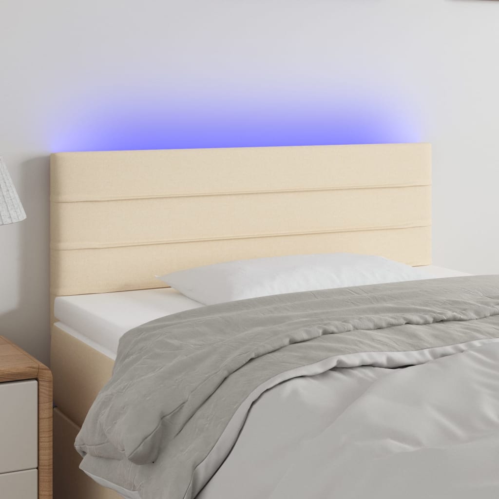 Hoofdbord LED 90x5x78/88 cm stof crèmekleurig – afbeelding 1