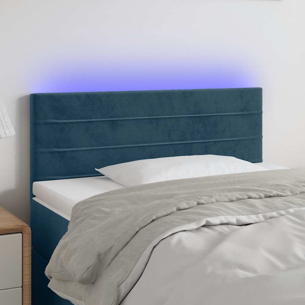 Hoofdbord LED 90x5x78/88 cm fluweel donkerblauw – afbeelding 1